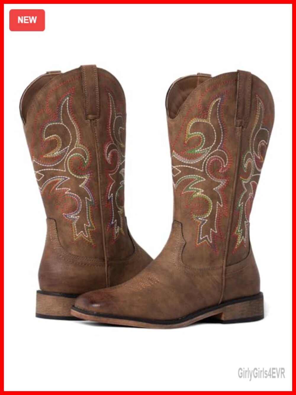 Women's Square Toe Western Cowboy Boots with Embroidery and Cushioned Insole,